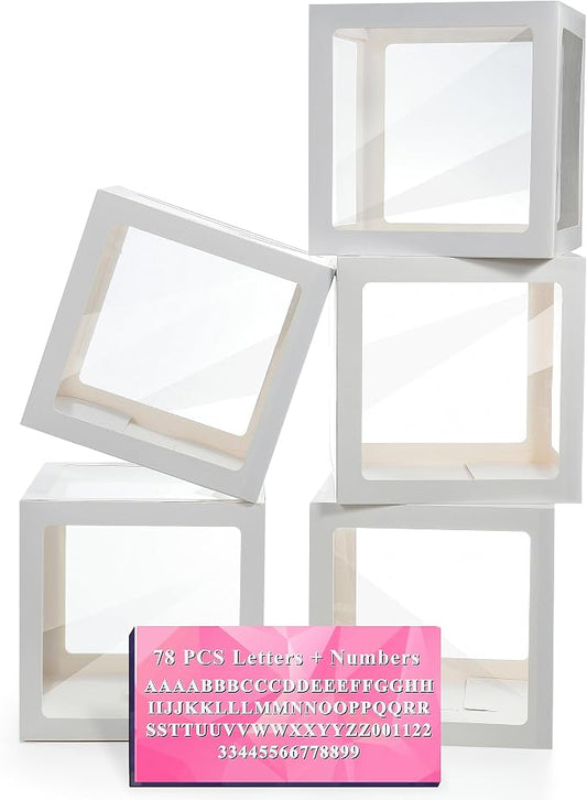 Baby Boxes with Letters, 5 Transparent Baby Shower Balloon Boxes with 78 by Lovelite