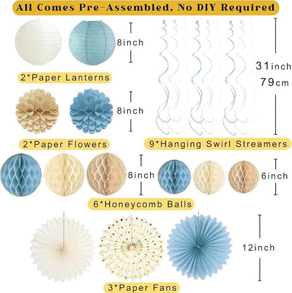 Dusty Blue Baby Shower Decorations Boy, Pre-Strung, Honeycomb Balls, Paper - Image 4