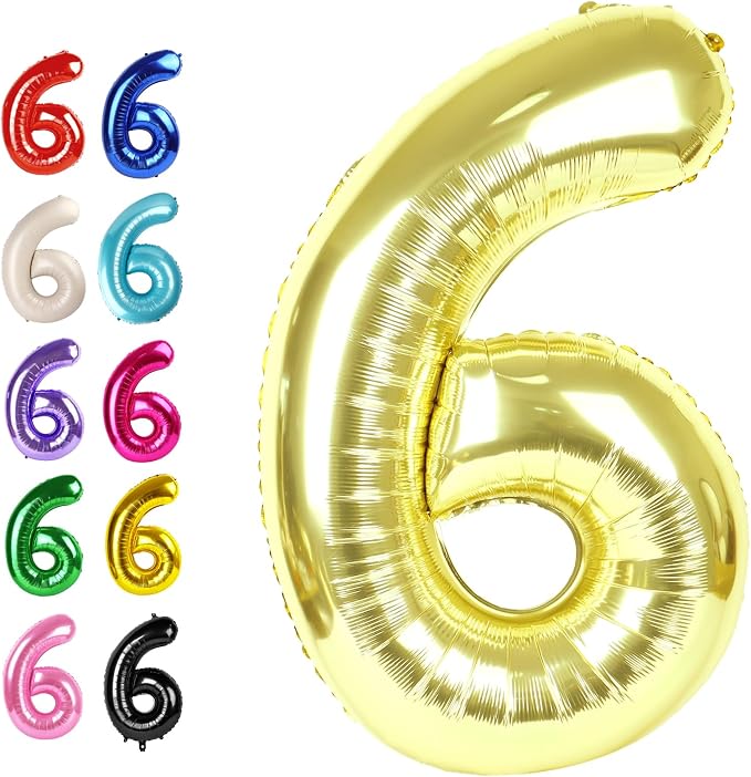 Champagne Gold Number 6 Balloon 40 inch, Balloon numbers party supplies by Upgesy