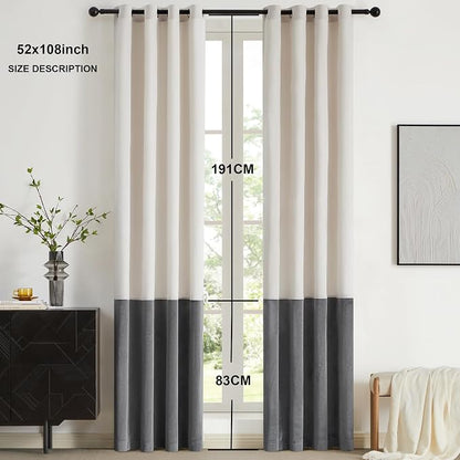 BULBUL Color Block Window Curtains Panels 108 inches Long Cream Ivory Grey - Image 6