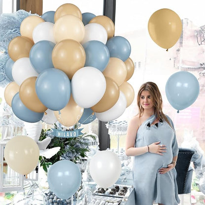 Dusty Blue White Balloons 60 Pcs Dusty Blue White Sand Balloons 12 Inch Neutral - Image 4
