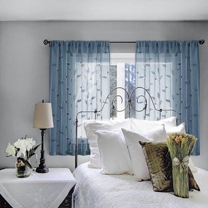 HOMEIDEAS Stone Blue Sheer Kitchen Curtains 52 x 54 Inch Length 2 Panels - Image 7