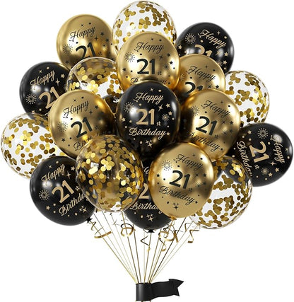 Black Gold 21st Birthday Balloons Pack of 15 Men Women Happy 21st Birthday by Hongplus