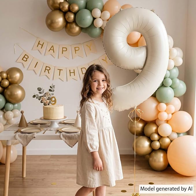 Cream Number 9 Balloon 40 Inch, Foil Numeral - Image 2