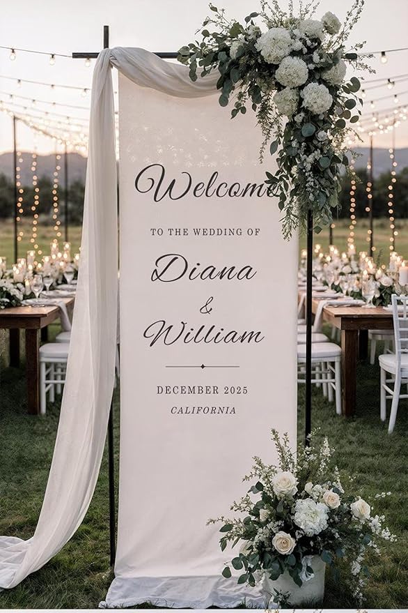 Wedding Welcome Sign Banner Personalized Custom Name Linen Fabric Wedding by Custom