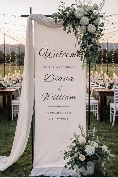 Wedding Welcome Sign Banner Personalized Custom Name Linen Fabric Wedding by Custom
