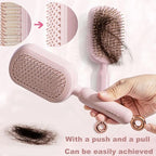 Retractable Cushion Massage Comb for Wet & Dry Hair, Anti-Static Self Cleaning Hair Brush for All Hair Types, Soft Bristles, Easy Eliminates Knots, Detangling Hairbrush for Women Men (Pink)