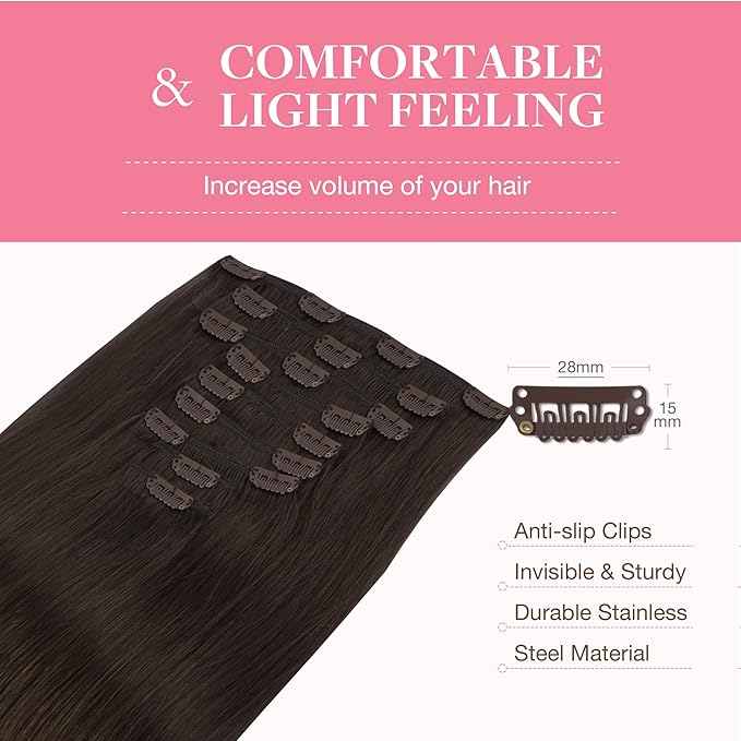 GOO GOO Clip in Hair Extensions Real Human Hair, Remy Human Hair Extensions Clip ins for Women, Natural Human Hair, 24inch 150g 9Pcs, #2A Light Brown