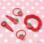 5PCS Strawberry Hair Clip and Hair Tie set, Fruit Metal Snap Accessories, Red Elastics No Damage Soft Rubber Hairbands, Cute Strawberry Accessories for Girls Toddlers Kids and Teens