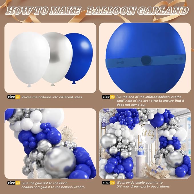 412Pcs Blue White Silver Balloon Arch Kit, 18 12 10 5 Inch Different Size Royal - Image 3