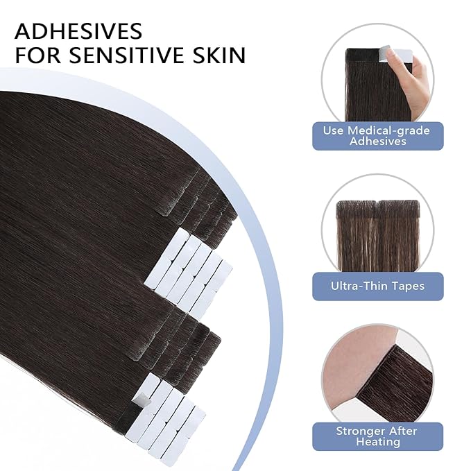 COOKAYU Invisible Tape in Hair Extensions, Invisi Edge Human Hair Dark Brown 40g 20pcs 18Inch Seamless Tape in Human Hair Extensions Straight