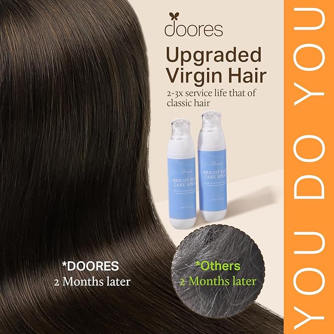 DOORES Invisible Edge Clip in Hair Extensions, Dark Brown 130g 7pcs 18 Inch, Virgin Thick Hair Extensions for Women Silky Straight Weft