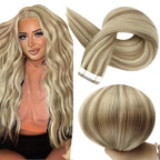 Full Shine Tape in Extensions Human Hair 18 Inch Blonde Hair Extensions Tape Real Human Hair Color 16 Highlighted 22 Invisible Skin Weft Tape ins Remy Extensions 50g 20 Pcs Seamless Extension