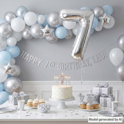 Silver Number 7 Balloon 40 Inch, Sleek Foil - Image 7