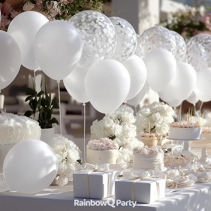 RainbowQ White Balloons 55Pcs 12 Inch Confetti Latex Helium Party Balloon | - Image 5