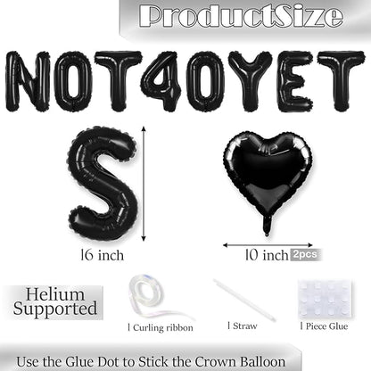 Black Not 40 Yet Banner, 16 in letter NOT 40 YET Balloons 39th Birthday - Image 2