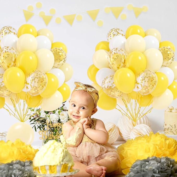 60pcs Yellow and White Balloons 12inch - Image 4