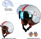 Open Face Motorcycle Helmet for Adults, DOT Approved,3/4 Retro Vespa Helmet, Dual Visors Men's and Women's Motorbike Casco for Moped Cruiser Bobber and Chopper