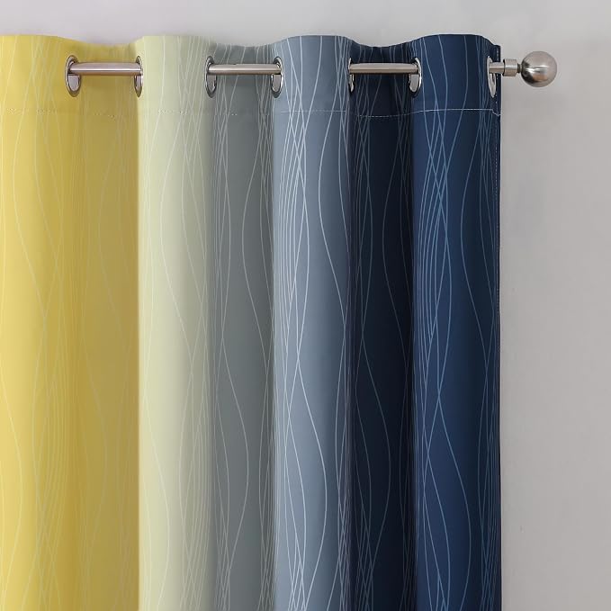 Navy Blue and Yellow Gradient Blackout Curtains - Image 4