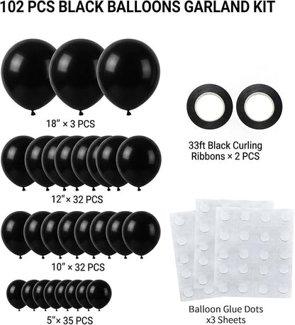 102pcs Matte Black Balloons Garland Arch Kit, 18 12 10 5 Inch Balloons | - Image 2