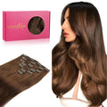 WENNALIFE Clip in Hair Extensions Real Human Hair, 22 Inch 130g 7pcs Remy Hair, Chocolate Brown Straight Natural Extensiones De Cabello Humano Con Clip Ins