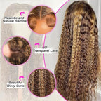 30inch Highlight Ombre Lace Front Wig Human Hair 13x6 HD Honey Blonde 4/27 Deep Wave Lace Frontal Wigs Glueless Wigs Human Hair (4/27 Honey Blonde, 34inch)