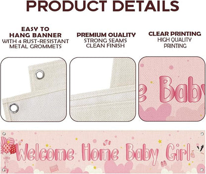 Welcome Home Baby Girl Banner, Cute Newborn Arrival Hanging Sign - Image 3