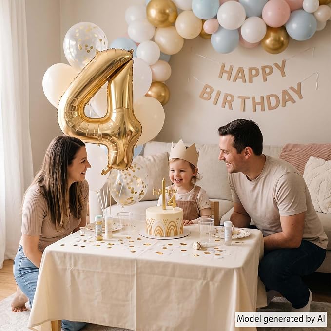 White Gold Number 4 Balloon 40 Inch, Metallic Foil Numeral - Image 6