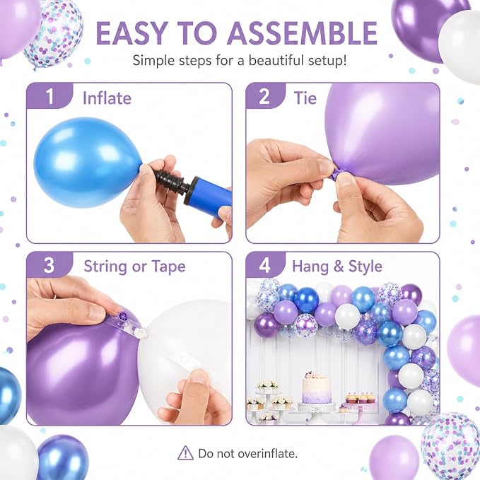 Blue and Purple Balloons Set, Metallic Purple White Latex Ballons Confetti - Image 4