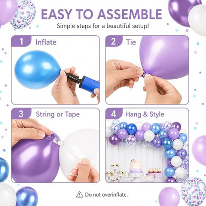 Blue and Purple Balloons Set, Metallic Purple White Latex Ballons Confetti - Image 4
