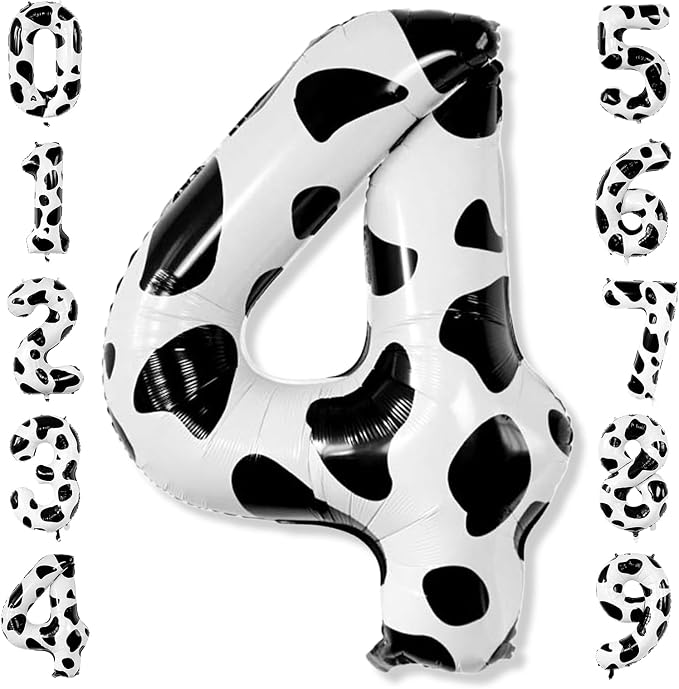 40 Inch Cow Print Number 4 Balloon, Large Black & White Mylar Foil Balloons by Unknown