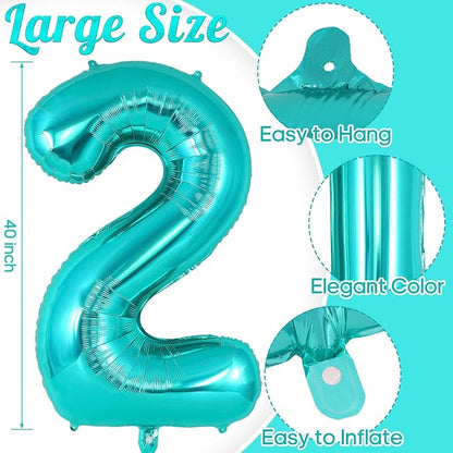 Teal Blue Number 2 Balloon, 40 Inch Big Large Foil Helium Number Balloons - Image 3