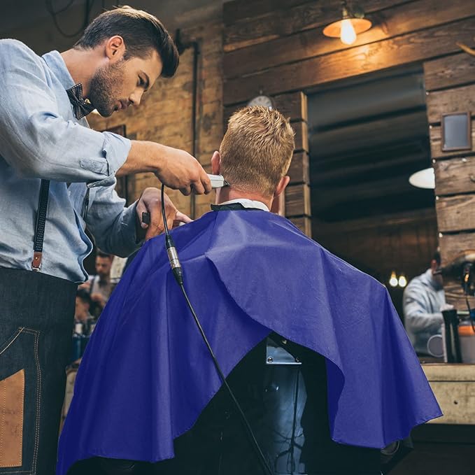 Barber Cape for Men-Waterproof Large Hair Cutting Cape-Professional Styling Adults Self Haircut Apron,Hair Salon Nylon Blue Capes, with Adjustable Snap Closure,Barber & Home Use & Gift Giving