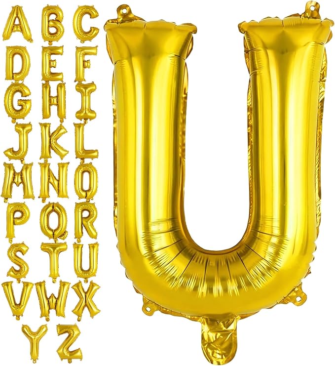 Gold Letter U Balloons, 40 Inch Large Foil Letter Balloons, Custom Phrase by YOTHORN