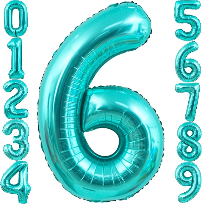 40 Inch Big Teal Blue Number 6 Foil 0-9 Mylar Helium Balloons | Large Digital by SULALABOO