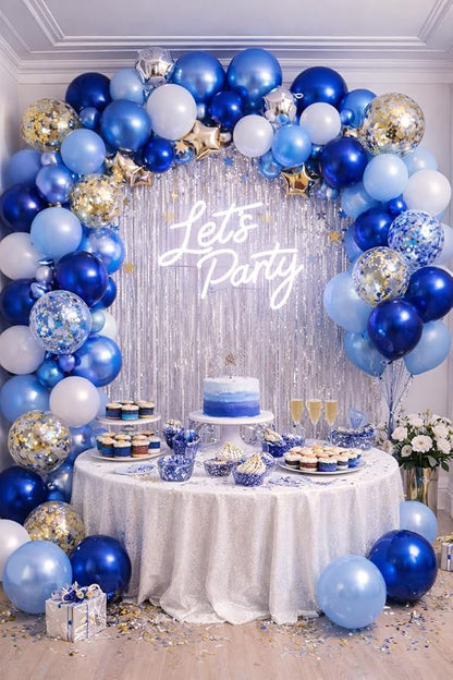 Metallic Blue Balloons 12 Inch – 60 Pack Blue & Gold Balloon Kit - Image 5