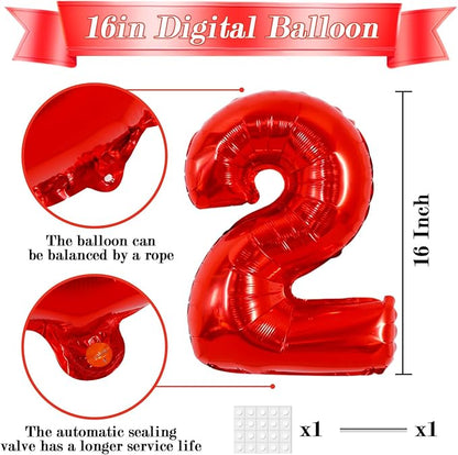 TONIFUL Number Balloon 16 Inch 10 Pcs Fat Red 0-9 Birthday Number Balloons | - Image 2