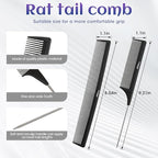 2Pcs Combs for Women and Men，Professional Black Carbon Fiber Teasing Comb，Combs for Hair Stylist, Fine and Wide Tooth Styling Comb for All Hair Types（Style 2）