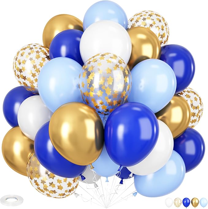 Blue Gold Balloons, 12 Inch Royal Blue and Gold Balloons by Adorely