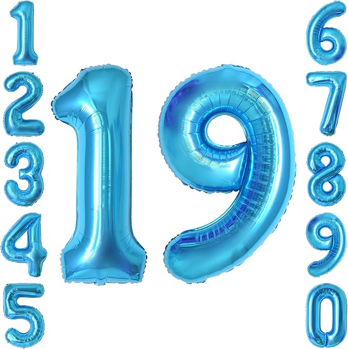 Light Blue Number 19 Balloon 40Inch, Foil Numeral by Unknown