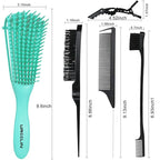 Detangling Brush Set: Ergonomic Edge & Back Brush, Rat Tail Comb, Alligator Clips for 3a to 4c Textured, Kinky, Wavy, Coily, Wet, Dry, Oily, Thick or Long Hair (Green)