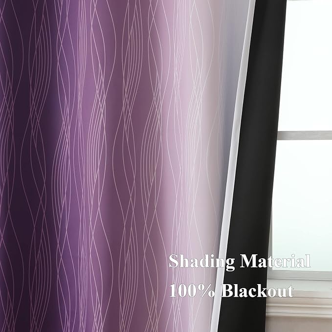 Purple and Greyish White Ombre Blackout Curtains 54 Inch Length 2 Panels - Image 5