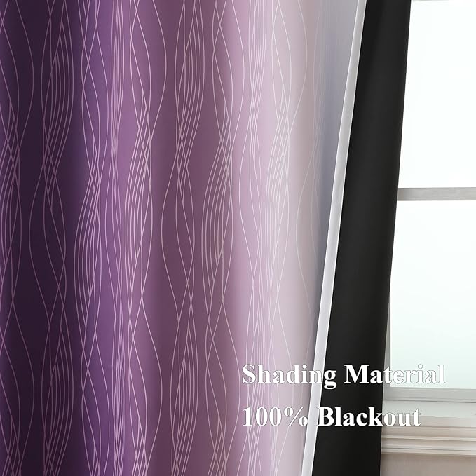 Purple and Greyish White Blackout Curtains 63 Inch Length 2 Panels Set - Image 5