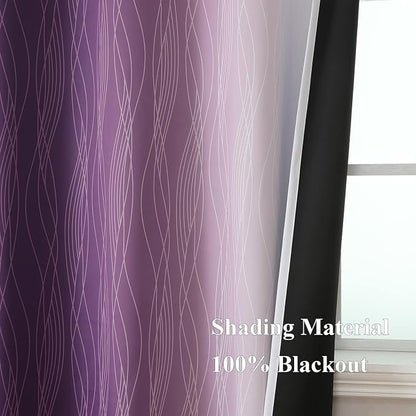 Purple and Greyish White Ombre Blackout Curtains 84 Inches Long, Full Room - Image 5