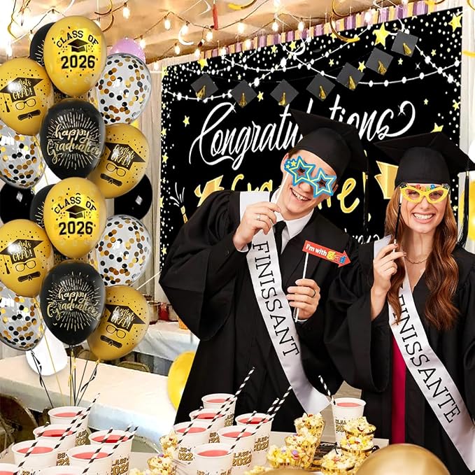 Graduation Party Decorations Balloons 50Pcs 12 Inch Black Gold Balloons Class - Image 4