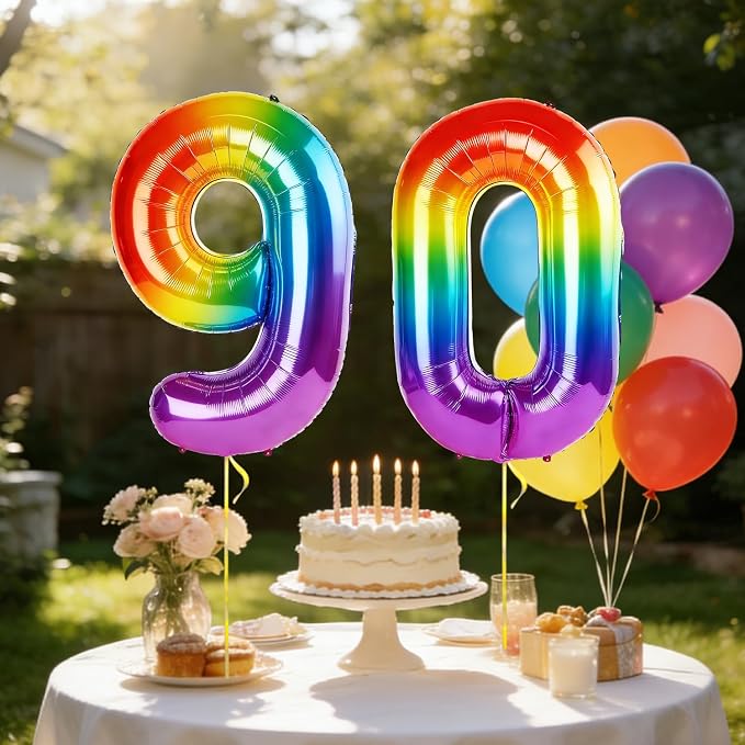 40 Inch Number 90 Balloons for 90th Birthday Party Decorations, 0-100 Rainbow - Image 3