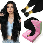 YoungSee 26 Inch I Tip Hair Extensions Human Hair Black Itip Extensions Black I Tip Hair Extension Real Human Hair Jet Black 50s 50g