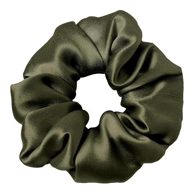 LILYSILK Silk Hair Scrunchies/Ties for Frizz & Breakage Prevention, 100% Mulberry, No Damage, Elastic ponytail Holders, 1Pc, Olive Green