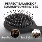 Mini Boar Bristles Hair Bursh, Travel Size Hair Brush for Women Men Kids, Protable Small Hair Brushes for Pockets Purses, Mini Hair Brush for Smooth Add Shine (1 Pack-Black)