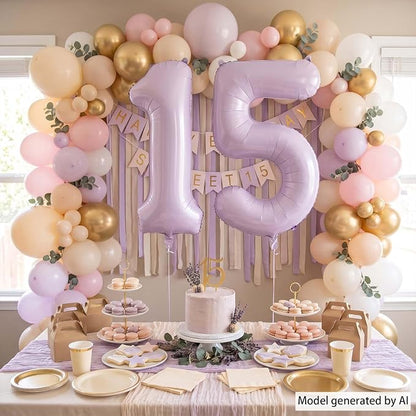 Cream Purple Number 15 Balloon 40 Inch, Foil Numeral - Image 3